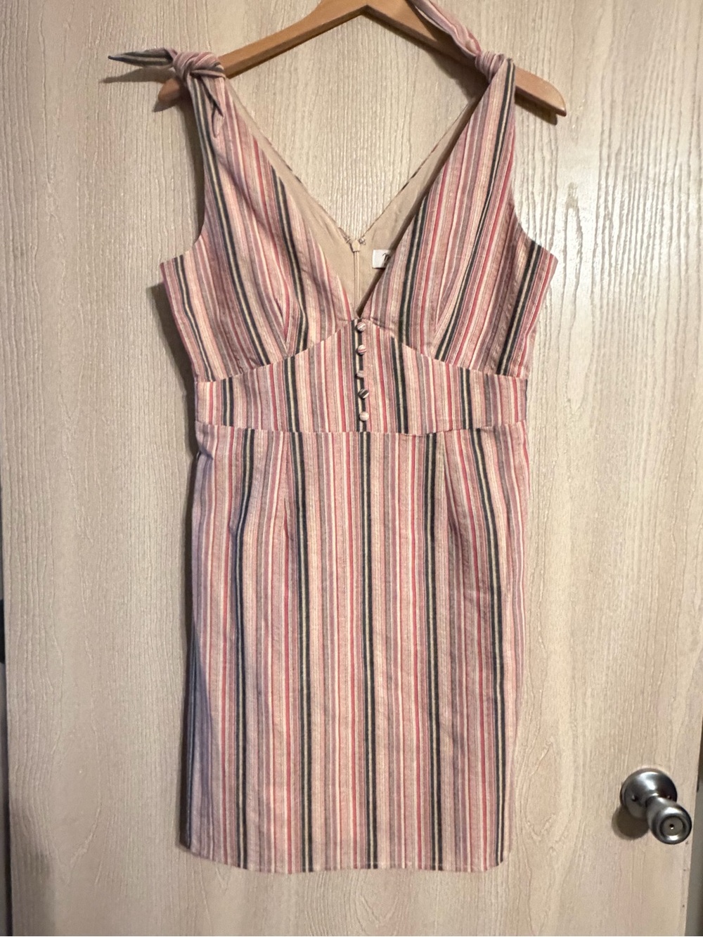 Material Girl Striped Pink and Cream Tie-Shoulder Mini Dress